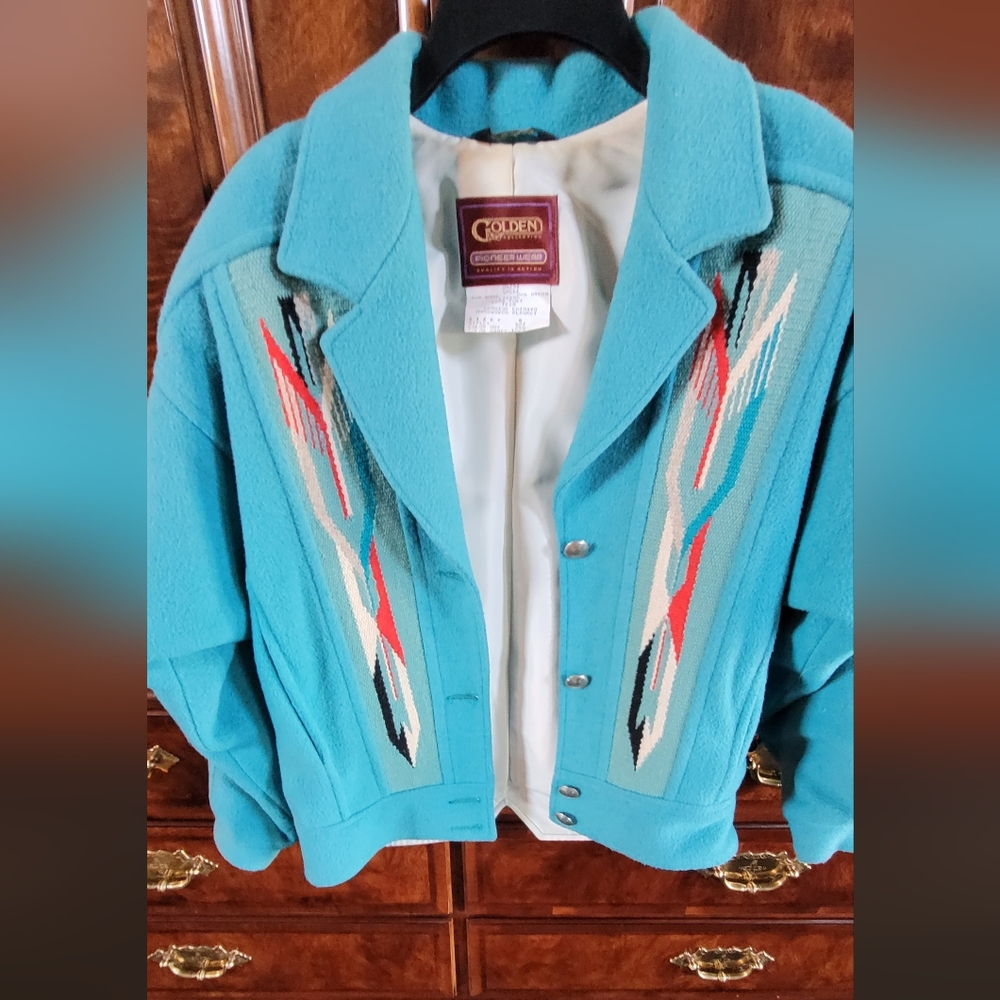 Vintage Genuine Authentic Indigenous Chimayo Handwoven blanket coat. Size 6 - Picture 2 of 10